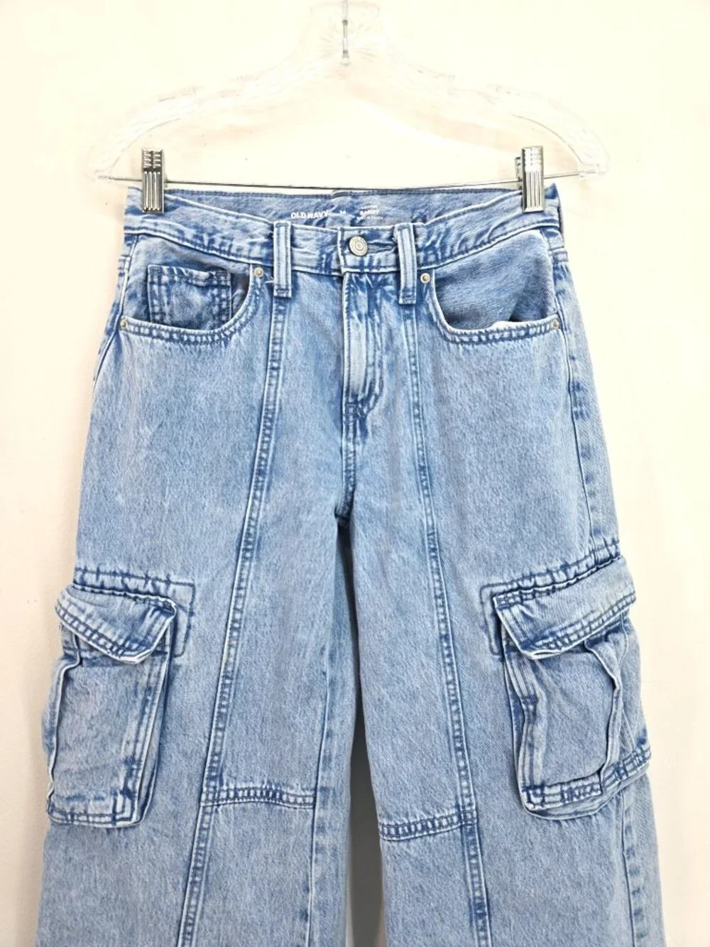 Old Navy Kids High Rise Baggy Cargo Acid Wash Wide Leg Denim Jeans Size 14